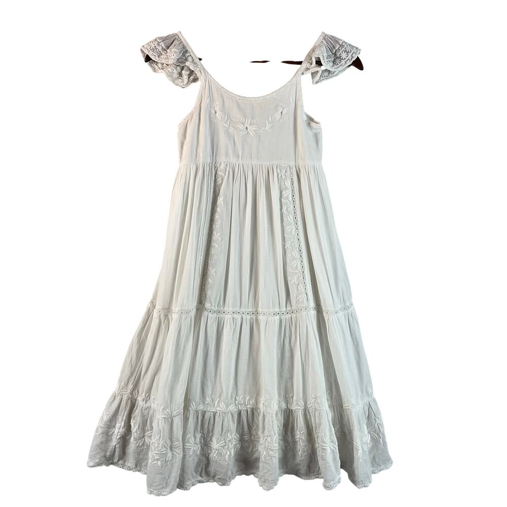 LoveShackFancy Girl’s Dress 100% White Cotton Lined SZ 7-8Y Maxi Length EUC